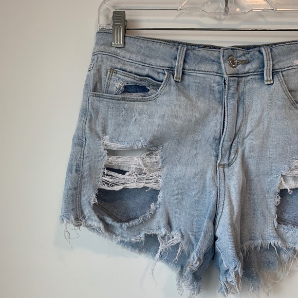 Guess Light Wash Distressed High Rise Denim Shorts - Picture 2 of 6